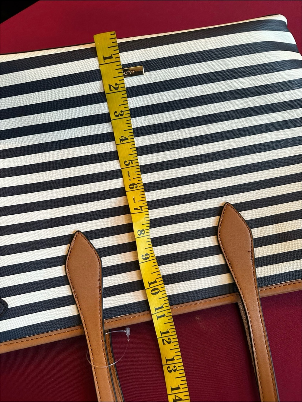 Aldo Striped Navy and White Large Tote with Tan Trim NWOT - Picture 10 of 14